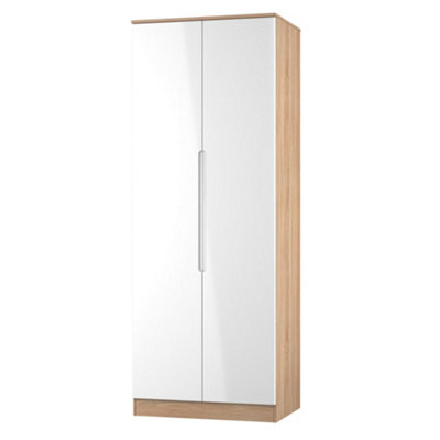 Messina Ready Assembled Modern White & Oak Tall Double Wardrobe (H)1970mm (W)770mm (D)530mm