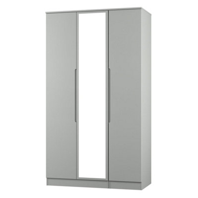 Messina Ready Assembled Modern Matt Grey Tall Triple Wardrobe With 1 Mirror Door (H)1970mm (W)1110mm (D)530mm from B&Q