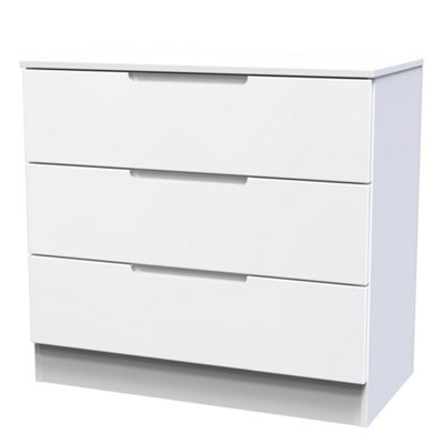 B&Q Milan Ready Assembled Matt 3 Drawer Wide Chest (H)685Mm (W)740Mm (D)390Mm White