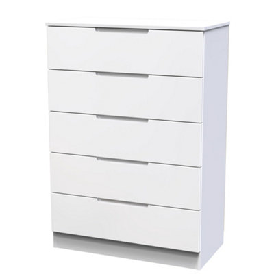 B&Q Milan Ready Assembled Matt 5 Drawer Wide Chest (H)1067Mm (W)740Mm (D)390Mm White