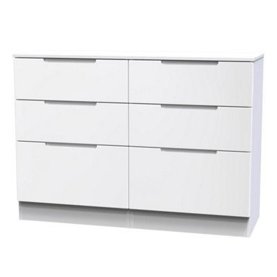 B&Q Milan Ready Assembled Matt 6 Drawer Wide Chest (H)785Mm (W)1100Mm (D)390Mm White