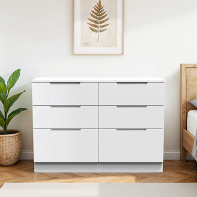 Messina Ready Assembled Matt White No Effect 6 Drawer Wide Chest (H)785mm (W)1100mm (D)390mm from B&Q