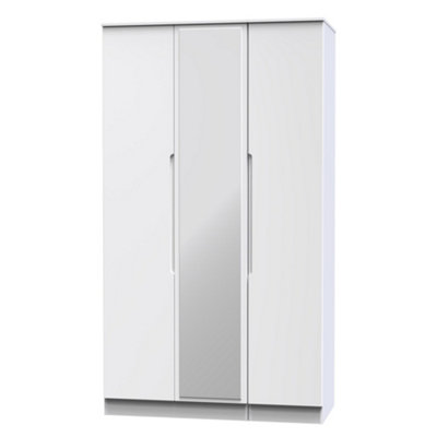 Messina Ready Assembled Modern Matt White Tall Triple Wardrobe With 1 Mirror Door (H)1970mm (W)1110mm (D)530mm from B&Q