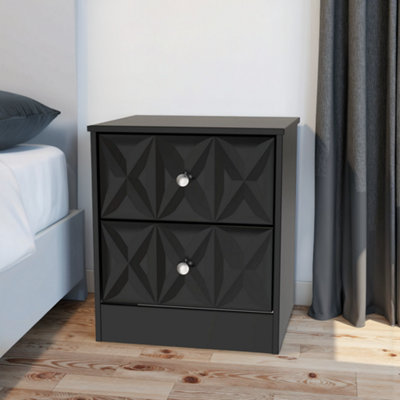 Genoa Ready Assembled Matt Black No Effect 2 Drawer Bedside Chest (H)521mm (W)450mm (D)395mm from B&Q