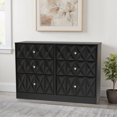 Genoa Ready Assembled Matt Black No Effect 6 Drawer Chest (H)792mm (W)1117mm (D)395mm from B&Q