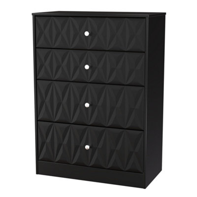 Genoa Ready Assembled Matt Black No Effect 4 Drawer Deep Chest (H)1063mm (W)766mm (D)395mm from B&Q