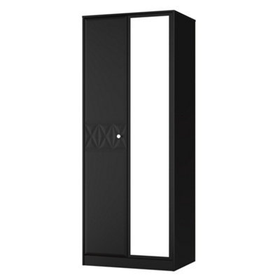 San Jose Ready Assembled Contemporary Matt Black Tall Double Wardrobe With 1 Mirror Door (H)1960mm (W)740mm (D)520mm from B&Q