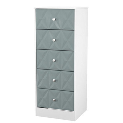  - San Jose Ready Assembled Matt Duck Egg Blue & White No Effect 5 Drawer Bedside Chest (H)1120mm (W)450mm (D)395mm
