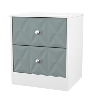 Genoa Ready Assembled Matt Duck Egg Blue & White 2 Drawer Bedside Chest (H)521mm (W)450mm (D)395mm from B&Q