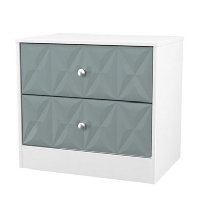 San Jose Ready Assembled Matt Duck Egg Blue & White No Effect 2 Drawer Wide Bedside Chest (H)521mm (W)570mm (D)395mm from B&Q