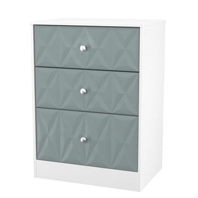 San Jose Ready Assembled Matt Duck Egg Blue & White No Effect 3 Drawer Deep Chest (H)791mm (W)746mm (D)395mm from B&Q