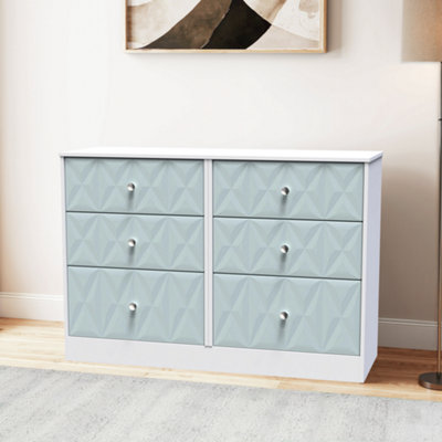 San Jose Ready Assembled Matt Duck Egg Blue & White No Effect 6 Drawer Chest (H)792mm (W)1117mm (D)395mm from B&Q