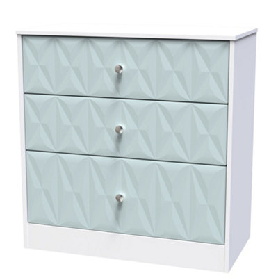 Genoa Ready Assembled Matt Duck Egg Blue & White No Effect 3 Drawer Chest (H)791mm (W)766mm (D)395mm from B&Q