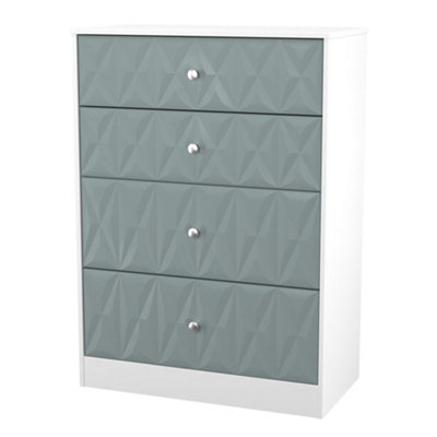 San Jose Ready Assembled Matt Duck Egg Blue & White No Effect 4 Drawer Deep Chest (H)1063mm (W)766mm (D)395mm from B&Q