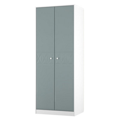 San Jose Ready Assembled Contemporary Matt Duck Egg Blue & White Tall Double Wardrobe (H)1960mm (W)740mm (D)520mm from B&Q
