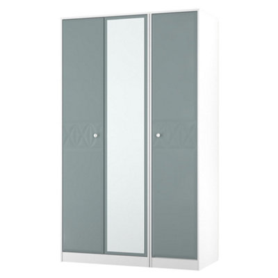 B&Q Blue/White San Jose Ready Assembled Contemporary Duck Egg & Tall Triple Wardrobe With Mirror Door (H)1960Mm (W)1108Mm (D)530Mm Size 1