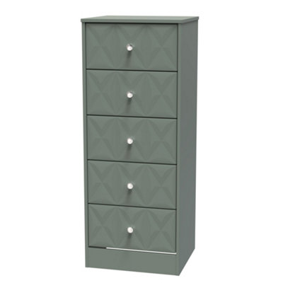 B&Q San Jose Ready Assembled Matt 5 Drawer Bedside Chest (H)1120Mm (W)450Mm (D)395Mm Green