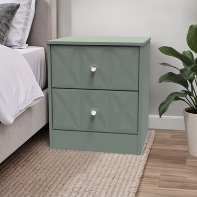 Genoa Ready Assembled Matt Green No Effect 2 Drawer Bedside Chest (H)521mm (W)450mm (D)395mm from B&Q