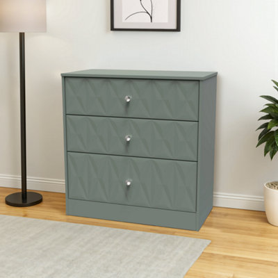 San Jose Ready Assembled Matt Green No Effect 3 Drawer Chest (H)791mm (W)766mm (D)395mm from B&Q