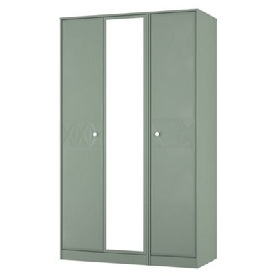  - Genoa Ready Assembled Contemporary Matt Green Tall Triple Wardrobe With 1 Mirror Door (H)1960mm (W)1108mm (D)530mm