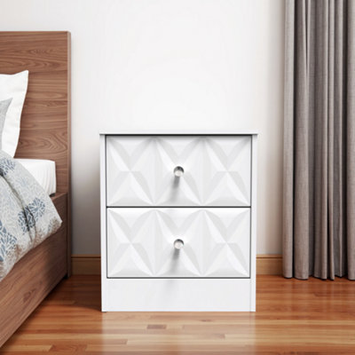  - Genoa Ready Assembled Matt White No Effect 2 Drawer Bedside Chest (H)521mm (W)450mm (D)395mm