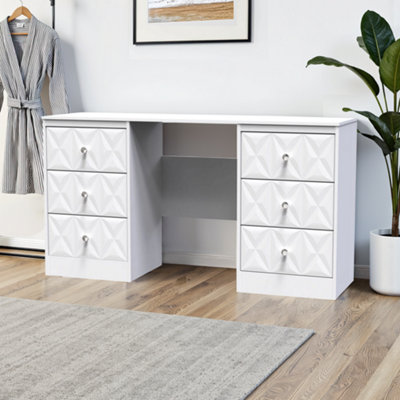 Genoa Ready Assembled Matt White 6 Drawer Non-Extendable Dressing Table (H)785mm (W)1248mm (D)390mm from B&Q