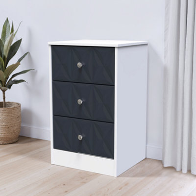 San Jose Ready Assembled Matt Indigo & White No Effect 3 Drawer Bedside Chest (H)726mm (W)450mm (D)395mm from B&Q