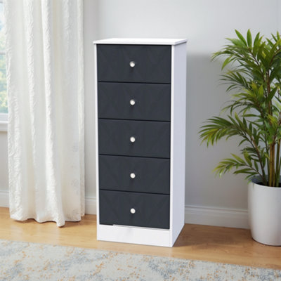 San Jose Ready Assembled Matt Indigo & White No Effect 5 Drawer Bedside Chest (H)1120mm (W)450mm (D)395mm from B&Q