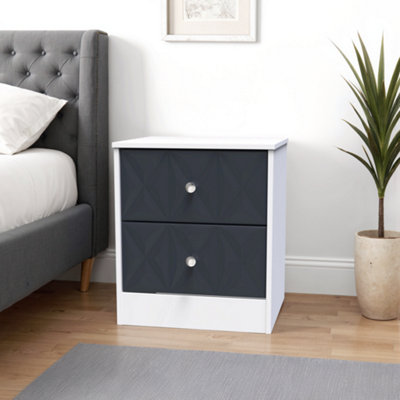 San Jose Ready Assembled Matt Indigo & White No Effect 2 Drawer Bedside Chest (H)521mm (W)450mm (D)395mm from B&Q