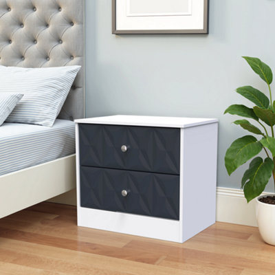 San Jose Ready Assembled Matt Indigo & White No Effect 2 Drawer Wide Bedside Chest (H)521mm (W)570mm (D)395mm from B&Q