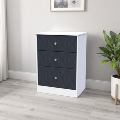 San Jose Ready Assembled Matt Indigo & White No Effect 3 Drawer Deep Chest (H)791mm (W)746mm (D)395mm from B&Q