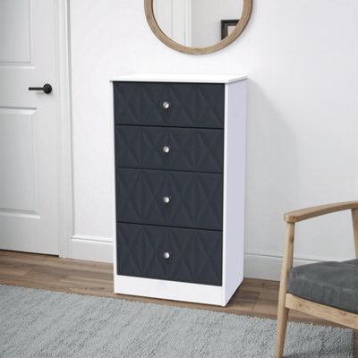 Genoa Ready Assembled Matt Indigo & White No Effect 4 Drawer Deep Chest (H)1063mm (W)746mm (D)395mm from B&Q