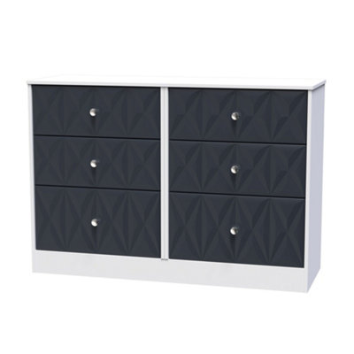 San Jose Ready Assembled Matt Indigo & White No Effect 6 Drawer Chest (H)792mm (W)1117mm (D)395mm from B&Q