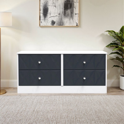 San Jose Ready Assembled Matt Indigo & White No Effect 4 Drawer Wide Chest (H)521mm (W)1146mm (D)395mm from B&Q