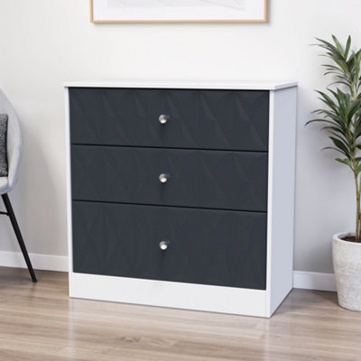 San Jose Ready Assembled Matt Indigo & White No Effect 3 Drawer Chest (H)791mm (W)766mm (D)395mm from B&Q