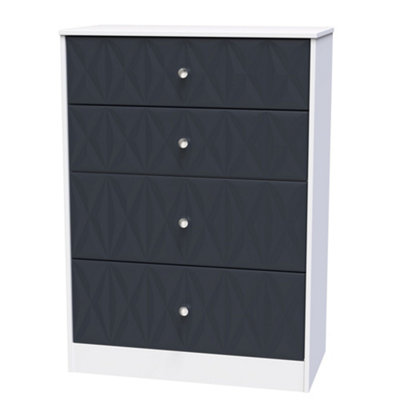 B&Q San Jose Ready Assembled Matt & 4 Drawer Deep Chest (H)1063Mm (W)766Mm (D)395Mm Indigo/White