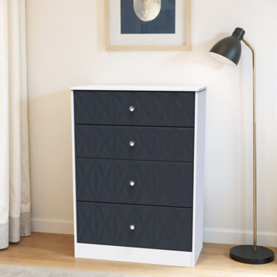 Genoa Ready Assembled Matt Indigo & White No Effect 4 Drawer Deep Chest (H)1063mm (W)766mm (D)395mm from B&Q