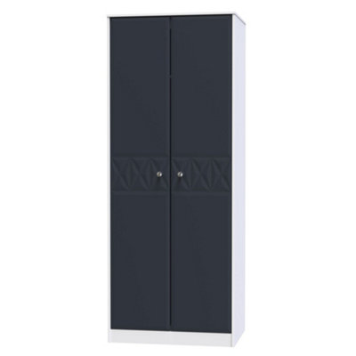 San Jose Ready Assembled Contemporary Matt Indigo & White Tall Double Wardrobe (H)1970mm (W)770mm (D)530mm from B&Q