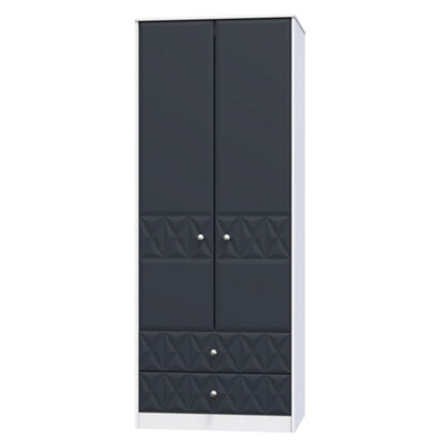 San Jose Ready Assembled Contemporary Matt Indigo & White 2 Drawer Tall Double Wardrobe (H)1970mm (W)770mm (D)530mm from B&Q