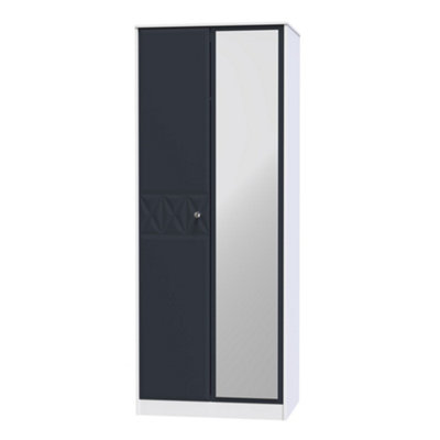 San Jose Ready Assembled Contemporary Indigo & White Effect Tall Double Wardrobe With 1 Mirror Door (H)1970mm (W)770mm (D)530mm from B&Q