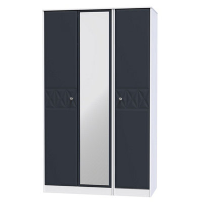 Genoa Ready Assembled Contemporary Indigo & White Tall Triple Wardrobe With 1 Mirror Door (H)1970mm (W)1110mm (D)530mm from B&Q