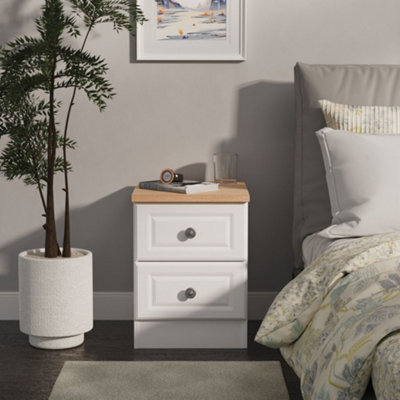 Savona Ready Assembled White Ash Bardolino Oak Effect 2 Drawer Bedside Chest (H)502mm (W)374mm (D)402mm from B&Q