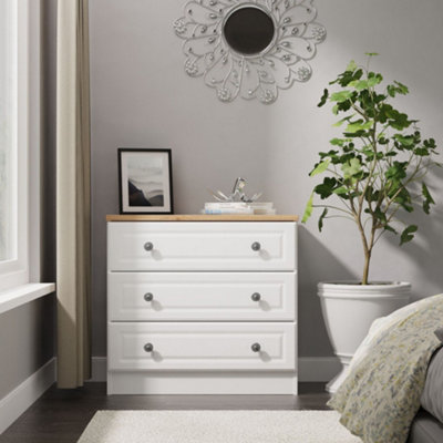 Savona Ready Assembled White Ash Bardolino Oak Effect 3 Drawer Chest (H)692mm (W)740mm (D)385mm from B&Q