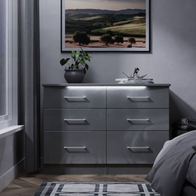 Pisa Ready Assembled Gloss Dusk Grey Built-In Lighting 6 Drawer Chest (H)1118mm (W)792mm (D)414mm from B&Q