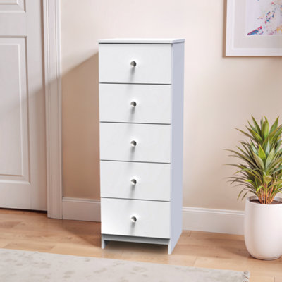 Yarmouth Ready Assembled Matt White No Effect 5 Drawer Bedside Chest (H)1067mm (W)370mm (D)390mm from B&Q