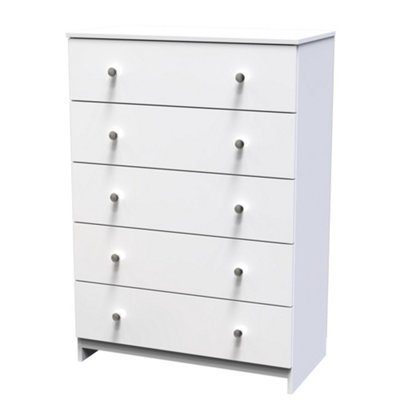 B&Q Yarmouth Ready Assembled Matt 5 Drawer Wide Chest (H)1067Mm (W)740Mm (D)390Mm White