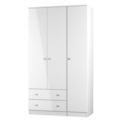 Yarmouth Ready Assembled Modern Matt White 2 Drawer Tall Triple Wardrobe (H)1960mm (W)1108mm (D)530mm from B&Q