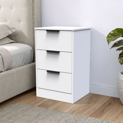 Imola Ready Assembled Matt White No Effect 3 Drawer Wide Bedside Chest (H)726mm (W)450mm (D)395mm from B&Q