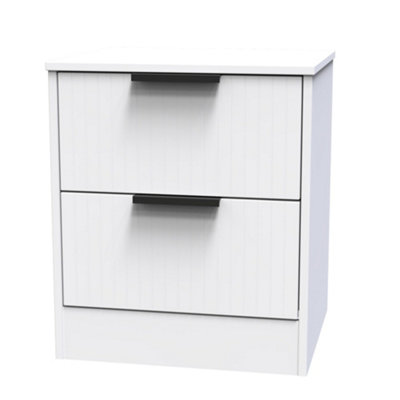 B&Q Nashville Ready Assembled 2 Drawer Wide Bedside Chest (H)521Mm (W)450Mm (D)395Mm White