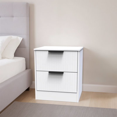 Imola Ready Assembled White No Effect 2 Drawer Wide Bedside Chest (H)521mm (W)450mm (D)395mm from B&Q